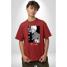 Kaneki Ken Kuma Japon Anime Şeytan Pamuklu Bisiklet Yaka Unisex Oversize Boyfriend Dijital Baskılı Kırmızı T-shirt Kırmızı