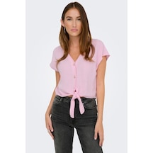 Only Onlsiesta Keten Karışımlı V Yaka Gömlek Bayan Gömlek 15322270 Pembe