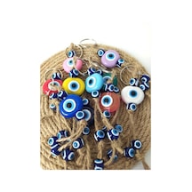 Nazar Boncuk Anahtarlık 10 Adet Kötü Göz Kovucu Nazar Hand Made Hasır Renkli Boncuklu Nazarlı Anahtarlık