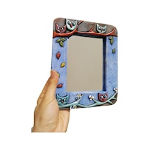 Özel Tasarım Baykuş Süslemeli Seramik Çerçeve Ayna 14.5 X 10 Cm Çok Renkli