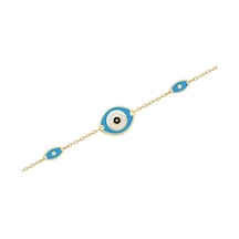 Diamond Line - Gülaylar - Sarı Altın 14 Ayar Nazar Boncuğu Bilekl Standart N11.21801 Sarı Altın