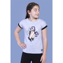 Toontoy Kids Toontoy Kız Çocuk Baskılı Bisiklet Yaka Kısa Kollu Tişört Gri
