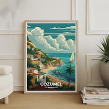 Cozumel Meksika Seyahat Posteri Sanatsal Manzara Duvar Dekoru Suluboya Sanat Baskısı