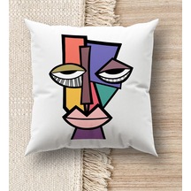 Bk Gift Modern Art Tasarımlı Beyaz Kırlent Yastık, Ev Hediyesi, Ev Dekorasyonu, Dekoratif Hediye-17