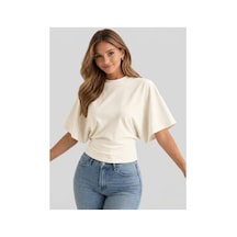 Flex Fashıon Kadın Bele Oturan, Geniş Kollu Üst Krem Bluz-tişört Krem - 876774097 Krem - 876774097 Krem