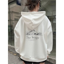 The Stage California Sweatshirt - Beyaz Baskılı Oversize Kapüşonlu Beyaz