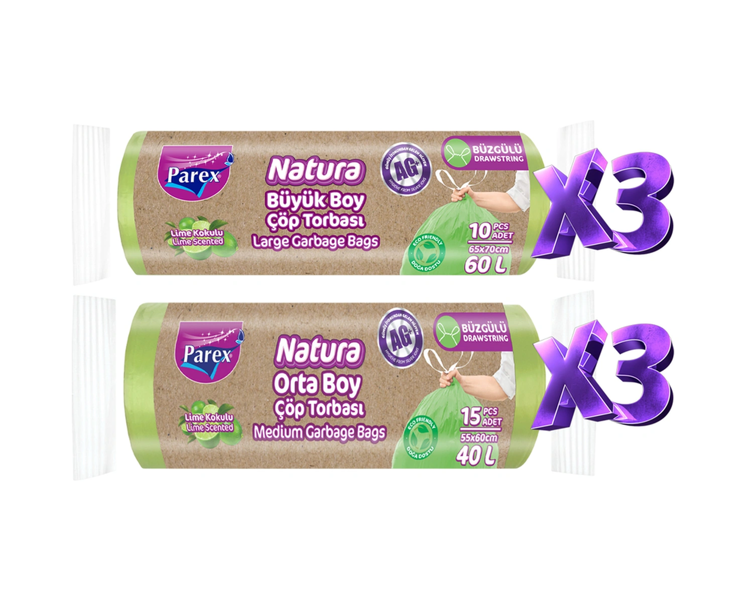 Natura Büzgülü 6 Adet Çöp Torbası Orta Ve Büyük Boy Paket