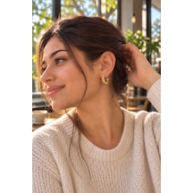 Kadın Çelik Küpe Çift Sıra Zincir Model Halka Küpe Modern Ve Şık Tasarım altın