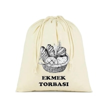 Ekmek Torbası, Pamuk Bez Torba, 40x40 Cm, Baskılı Ekmek Desenli, Krem Rengi 4296