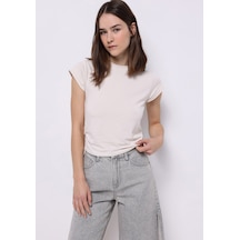 Colins Slim Fit Yuvarlak Yaka Düz Kadın Ekru Kısa Kol Tişört Cl1074571 Q1.v2 Ecr Ekru