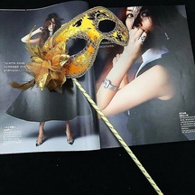 Lüks Taşlı Saplı Maskeli Balo Maskesi Altın Renk 35 Cm - Elwm-582105 18