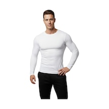Deepsea Beyaz Dar Kalıp Likralı %90 Pamuk Erkek Sweatshirt Vücuda Oturan İnce Penye Sweat 2300423 Beyaz