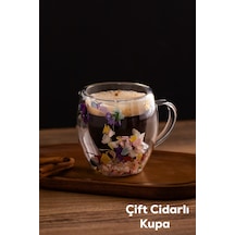 Porsima 2090 Leafy Çift Cidarlı Cam Kupa Çay Kahve Kupası Isı Yalıtımlı Kulplu Cam Bardak 250ml Şeffaf