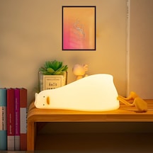 Hymark Sevimli Silikon Dokunmatik Led Ördek Gece Lambası Şarjlı K Beyaz