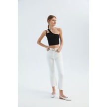 Hiccup Tek Omuzlu Kesik Crop Top Siyah