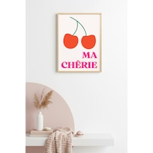 Doğal Ahşap Çerçeveli Retro Kiraz Ma Chérie Tablo - Pembe Tonlar Huhu2408