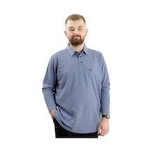 Mode Xl Büyük Beden Erkek Sweatshirt Polo Yaka Uzun Kol Waffle 23449 İndigo İndigo