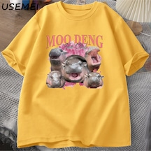 Flood Of Style Moo Deng Fan Kulübü T Shirt Erkekler Komik Pamuk Tayland Kısa Kollu T-shirt Erkek Tasarımcı K Sarı