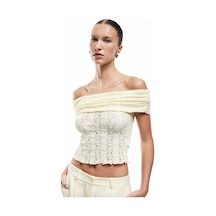 Koton Yarı Transparan Kolsuz Slim Fit Madonna Yaka Dantel Bluz Sarı 5sak10575ek Sari