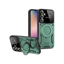 Samsung Uyumlu  Galaxy S24 Fe Kılıf Joy Lens Standlı Kapak - Koyu Yeşil 0.2M-Çok Renkli