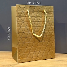 Gold Geometrik Desenli Büyük Boy Karton Hediye Çantası 73987442