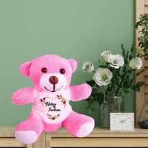 Kişiye Özel İsim Baskılı Kalp Temalı Sevgili Peluş Pembe Ayı Hk2