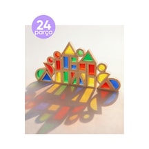 Oyuncak Ahşap Bloklar Rainbow Blok Seti 24 Parça Waldorf Eğitici Doğal Ahşap Geometrik Renkli Blok