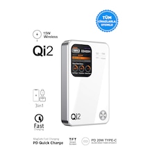 10.000 Mah Magsafe Hızlı Şarj Qı2/pd 20w Tft Ekranlı Powerbank Premium Serisi Beyaz