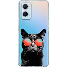 Oppo A96 İle Uyumlu 1mm Slim Fit Kedi 3 050d Baskılı Şeffaf Kılıf Şeffaf