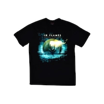 In Flames Baskılı Unisex %100 Pamuk Siyah T-shirt SIYAH