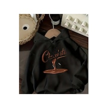Herkesemoda Chocolate Baskı Detaylı Kapüşonlu Sweatshırt Siyah