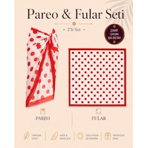 Tarzını Seç Premium Kırmızı Puantiyeli 2 Li Yırtmaçlı Bağlamalı Pareo Ve Bandana Seti 155x111 Cm / 70x70 Cm Kırmızı Puantiye