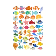 51 Adet Akvaryumda Balık Sticker Seti - Etiket Seti Scrapbook Bullet Journal Çok Renkli