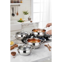 Polochef Pro Line 18/10 Paslanmaz Çelik Tencere Seti Kapaklı 6 Parça Silver 16-18-20 Cm Gümüş