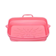 Pembe Fritöz Fırın Tepsisi Gıda Sınıfı Yeniden Kullanılabilir Yağa Dayanıklı Bakeware Yapışkan Olmayan Katlanabilir Fritöz Tavası Mutfak Aksesuarları Pembe
