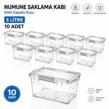 Numune Saklama Kabı 5 L - Kilit Kapaklı Kutu 10 Adet
