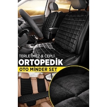Peugeot 2008 Siyah Tay Tüyü Cepli & Terletmez Sırtlı Oto Koltuk Minder Seti - Koruma Kılıfı  Ön & Arka Set