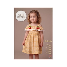 Ketbaby Kirazlı Pötikareli Kız Çocuk Elbise 1-5 Yaş Yazlık Konfor Serisi Sarı Sarı