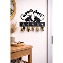 Kedi Figürlü Dekoratif Duvar Askılığı 6 Kancalı Mdf Anahtarlık Ve Askı 39 X 29 Cm Siyah Siyah
