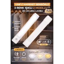Hareket Sensörlü Led Lamba 20cm Usb Şarjlı 3 Renk Işık Dolap Mutfak Tezgah Altı Aydınlatma 1adet Beyaz