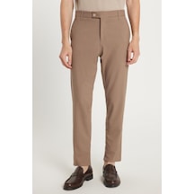 Tudors Erkek Slim Fit Dar Kesim Esnek Yan Cepli Bilek Boy Canvas Kesim Kahverengi Pantolon-34760 Kahverengi