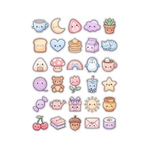 30 Adet Pastel Sevimli Obje Sticker Seti - Laptop Defter Ajanda İçin Çok Renkli