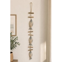 El İşçiliği Doğal Ahşap Balık Figürlü Duvar Objesi 116 Cm Bohem Coastal Stil Dekoratif Duvar Sanatı 05504827