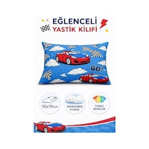 Lüks%80 Pamuklu Tek Kişilik Nevresim Takımı Çocuk Desen Kırmızı Araba Desen + Lastikli Çarşaf +1 Adet Yastık Kılıflı Mavi-araba 0