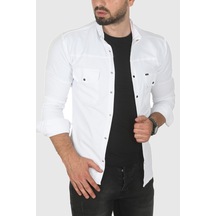 Rizzup Erkek Beyaz Büyük Beden Seçenekli Likralı Gabardin Spor Gömlek Dar Kalıp Çıt Çıt Kapamalı 2500423