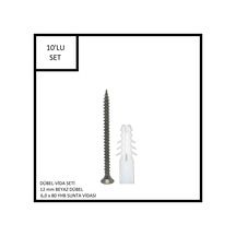 Dübel-vida Seti, Beyaz Dübel 12 Mm, 6,0x80 Yhb Sunta Vidası, 10 Adet