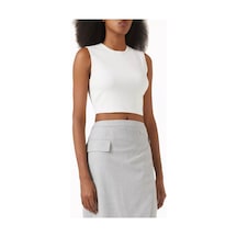 Banana Cici Viskon Triko Crop Top, Kolsuz, Vücuda Oturan Ve Sezonluk Temel Parça,krem