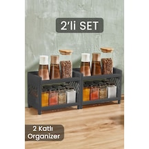 2'li Çift Katlı Mutfak Tezgah Üstü Rafı Çok Amaçlı Dolap Baharatlık Düzenleme Organizeri Antrasit 2'li Çift Katlı Mutfak Tezgah Üstü Rafı Çok Amaçlı Dolap Baharatlık Düzenleme Organizeri Antrasit