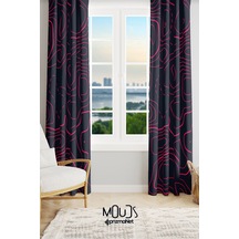 Wave Fuchsia Desenli Süet Oturma Odası Salon Fon Perde Ekstrafor Büzgü 2 Kanat Prd-1097 Çok Renkli