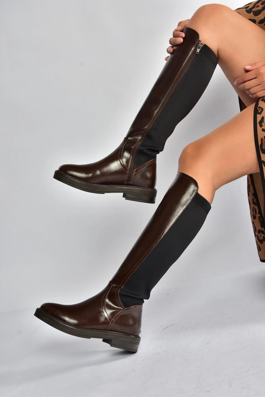 Fox Shoes V312212360 Kahverengi Rustik Arkası Lastik Detaylı Kadın Çizme Kahverengi-rustik